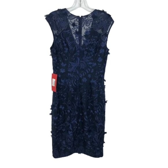 NWT Carmen Marc Valvo Infusion Womens Size 8 Navy Blue Floral Appliqué Dress NEW - Picture 5 of 6